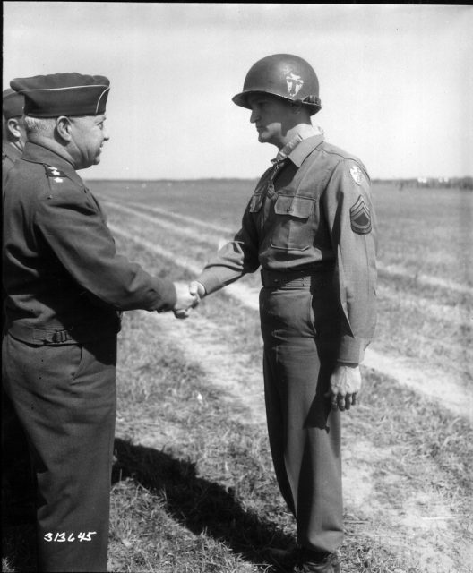 Lt. General Wade H. Haislip congratulating Coolidge after he presented him with the Medal of Honor