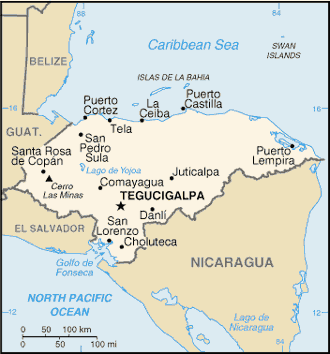 Map of Honduras, where most of the fighting took place
