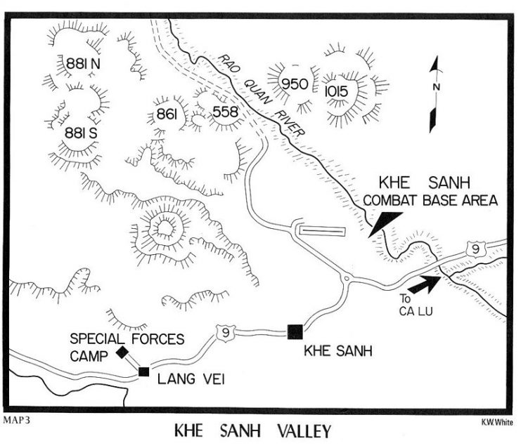 Map showing location of hills around the Khe Sanh area