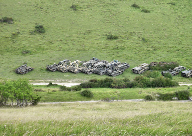 Military Vehicles, Lulworth Range Seen from the path to Bindon Hill.Photo: Pierre Terre CC BY-SA 2.0