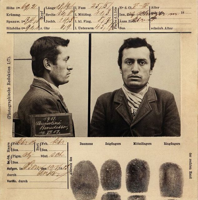 Mussolini’s booking file following his arrest by the police on 19 June 1903, Bern, Switzerland