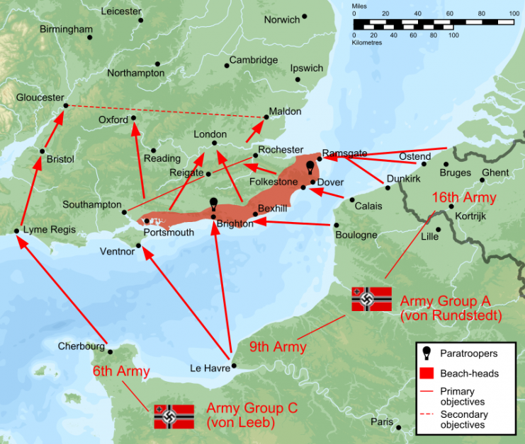Plan of battle of Operation Sealion, the cancelled German plan to invade England in 1940.