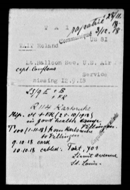 Roland S Tait POW Card. The cards come from the ICRC, 1914-1918 Prisoners of the First World War ICRC Historical Archives, grandeguerre.icrc.org