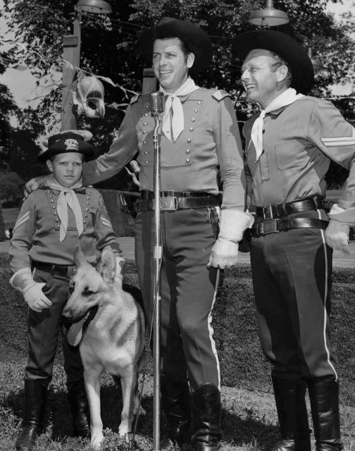 The main cast from the television program The Adventures of Rin Tin Tin.