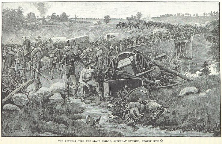 Union troops retreat after the Second Battle of Bull Run.