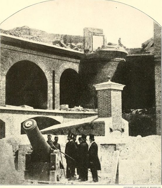 Wade Hampton and other leading South Carolinians inspecting the interiors of Fort Sumter, April 10, 1861
