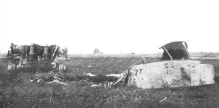 Photograph of the wrecked Tiger 007, taken by French civilian Serge Varin in 1945, still in the field near Gaumesnil where it had been stopped a year before.