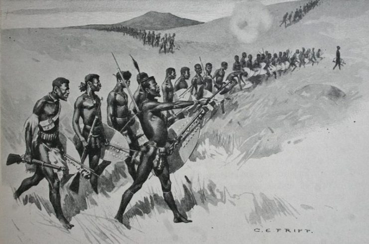 Zulu regiment advancing towards the enemy in Isandhlwana