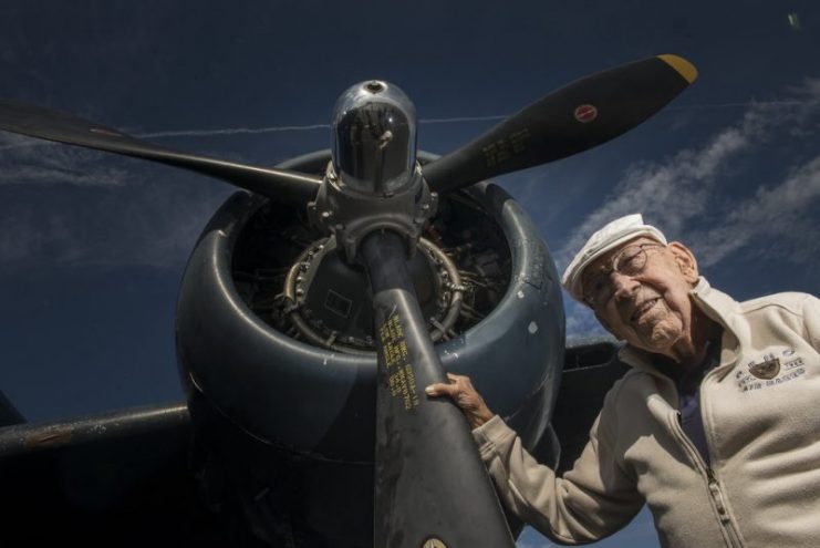 Lt. Col. Dick Cole, a Doolittle Raider, smiles while looking out of a B-25 aircraft April 20, 2013, on the Destin Airport, Fla. The B-25 is the aircraft he co-piloted during the Doolittle Raid. U.S. Air Force photo // Staff Sgt. David Salanitri