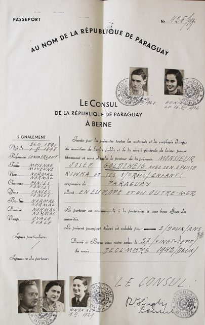 The false passport of Paraguay made by the Bernese Group in 1942 for the Jewish family Goldzweig