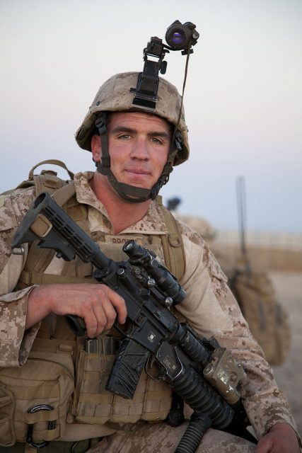 A U.S. Marine with Fox Company, 2nd Battalion, 8th Marine Regiment, Regimental Combat Team 7 conducts a mission rehearsal at Camp Bastion, Afghanistan, May 27, 2013.
