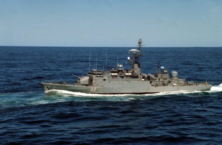 A port bow view of the Argentine frigate ARA GUERRICO underway