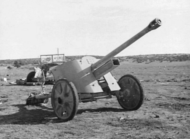 An abandoned German 5 cm PaK 38 anti-tank gun in North Africa.