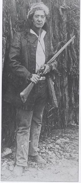 Actor Ray Myers, portraying Davy Crockett in the 1914 movie The Siege and Fall of the Alamo, which is classified as being a lost film.