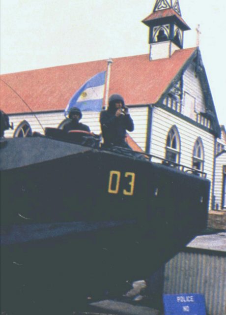 An Argentine Marines Amtrack in Port Stanley, 1982.