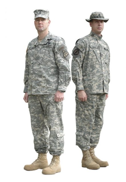 Two soldiers in 2005 wearing the Army Combat Uniform in the Universal Camouflage Pattern