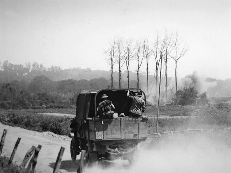 Australian military truck travelling to Hill 63 during an attack on the ANZAC batteries in Messines.