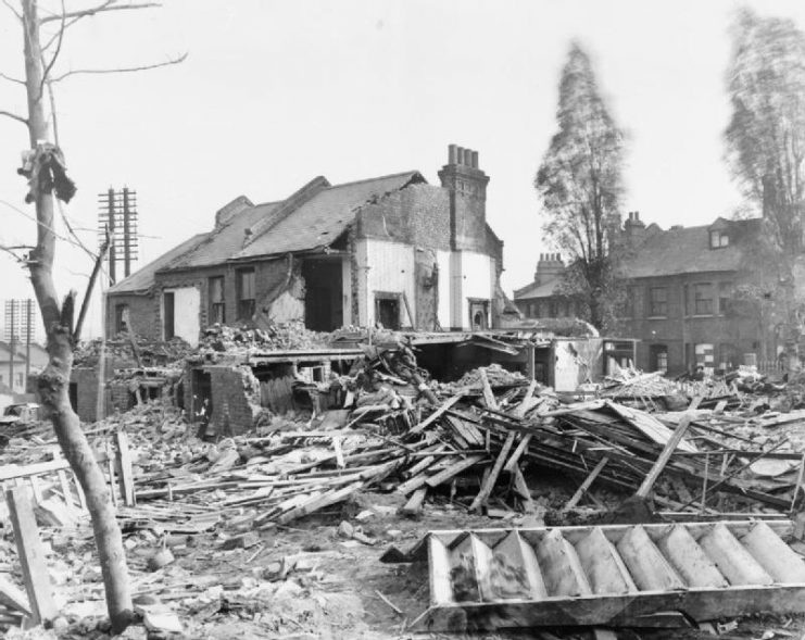 Bomb damage to property in Hither Green, London, following the German air raid on the night of 19 – 20 October 1917.