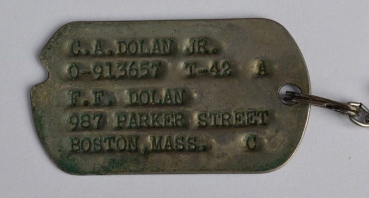 Chester A. Dolan Jr.’s US dog tag from World War II