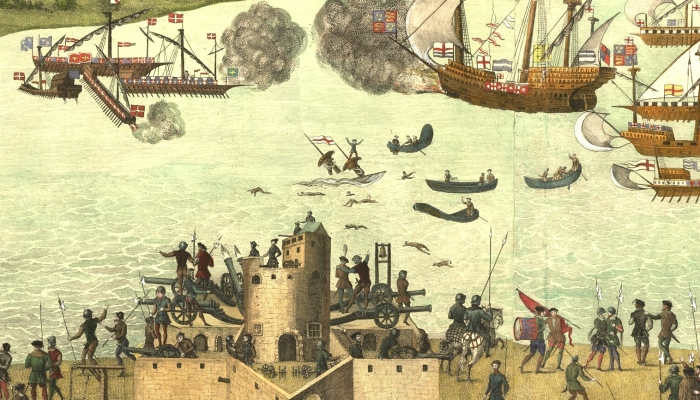 The sinking of the Mary Rose, on the Cowdray Engraving
