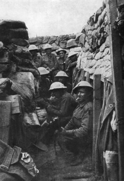 Soldiers of the 53rd Battalion, Australian 5th Division, waiting to attack during the Battle of Fromelles, July 19, 1916. Only three of the men shown survived the attack and those three were wounded.