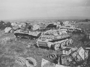 German equipment destroyed in the Mont Ormel area, waiting to be scrapped near the Dives River-Valley