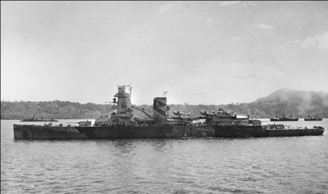 HNLMS De Ruyter at anchor in February 1942, shortly before the battle.
