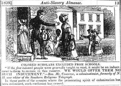 Illustration of black students excluded from school, 1839