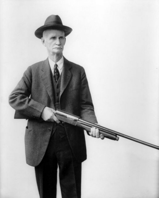 John M. Browning with his Auto-5 ( Remington Arms sold a variant called the Remington Model 11 that was nearly identical)