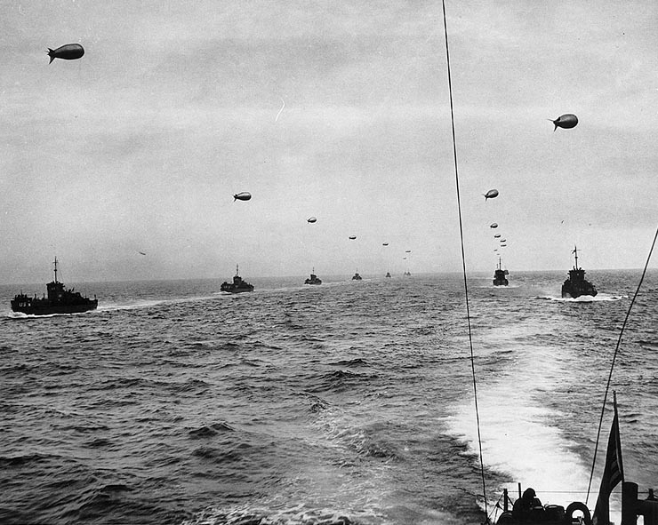Large landing craft convoy crosses the English Channel on 6 June 1944