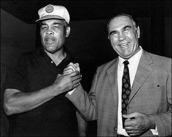 Joe Louis (left) poses with Max Schmeling in 1971