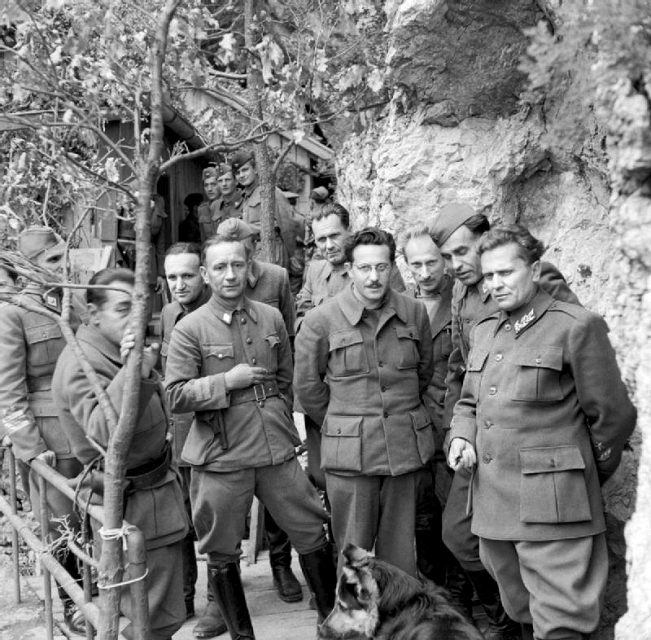 Marshal Josip Broz Tito (far right) with his cabinet and principal staff officers in Drvar