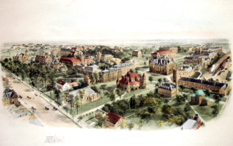 Princeton University, 1906. Hand-colored engraving after a watercolor by Richard Rummell