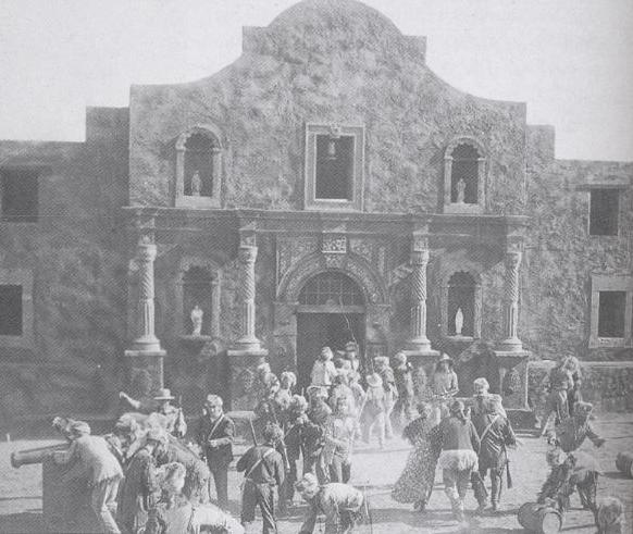 This is a scene from the movie The Martyrs of the Alamo or the Birth of Texas, released in 1915. The movie was supervised by D.W. Griffith. This still was reprinted in Frank Thompson’s 2005 The Alamo, p 110.