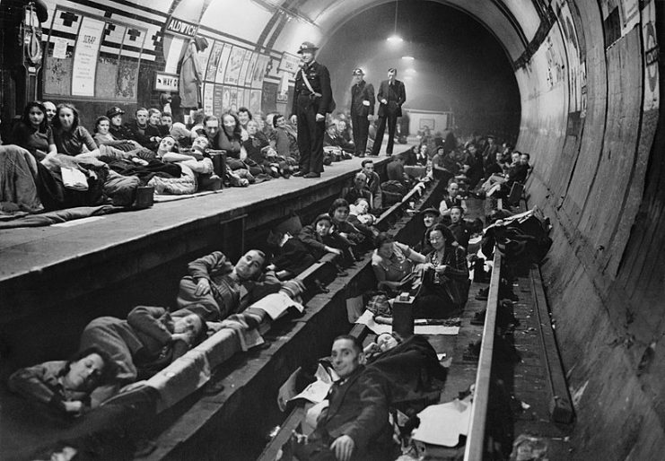 The scene at Aldwych tube station 1940. Seventy nine tube stations were used as air raid shelters by Londoners, but they were not proof against a direct hit.