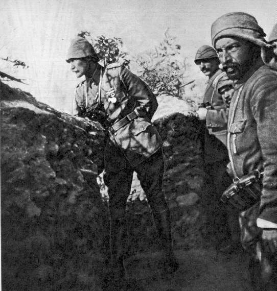 Mustafa Kemal (Atatürk) at the trenches of Gallipoli during the First World War.