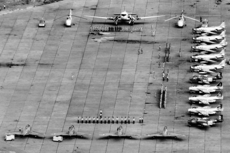 Kamina Air Base, Congo, was built as part of the Belgian near-national-redoubt concept after World War II.It accommodated ONUC military aircraft during the Congo Crisis.