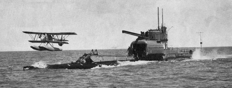 HMS M2 launching her Parnall Peto seaplane.