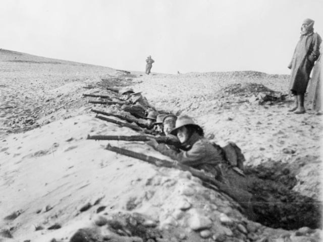 Members of the 1st Battalion undertaking rifle practice in Egypt