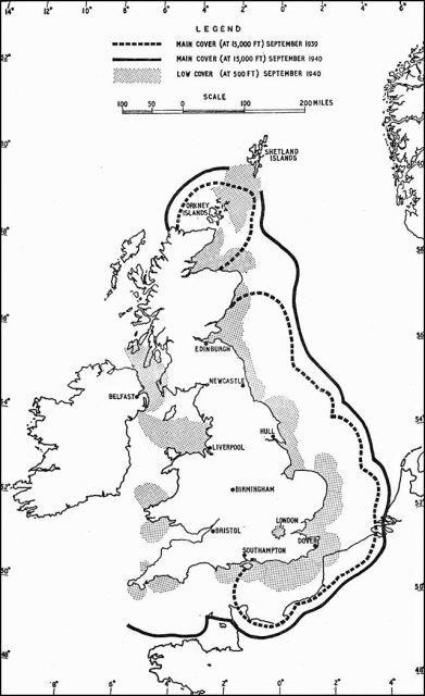 Radar coverage along the UK coast, 1939–1940
