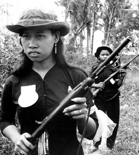 South Vietnamese Popular Force militia-women with M1 carbines