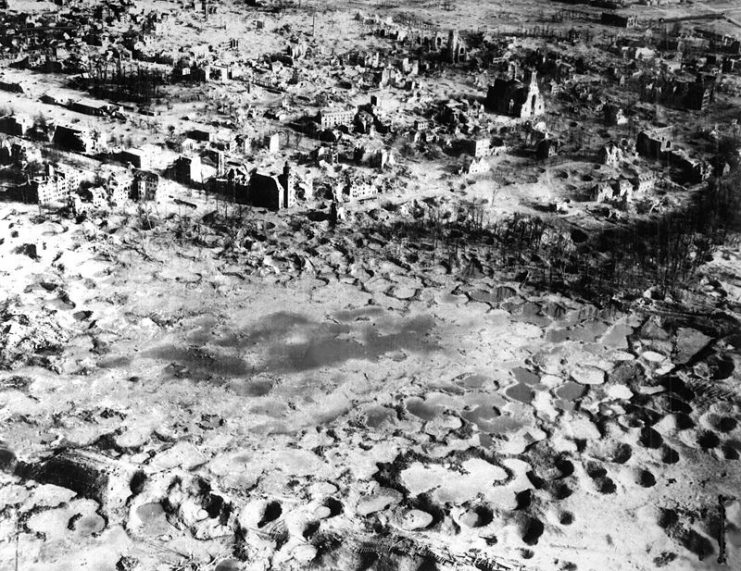 The city of Wesel lies in ruin after Allied bombardment.