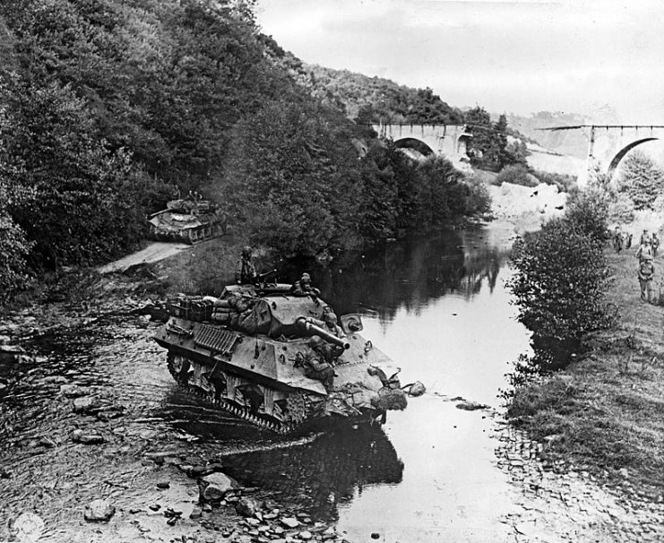 Two American M10 tank destroyers in France during World War II.