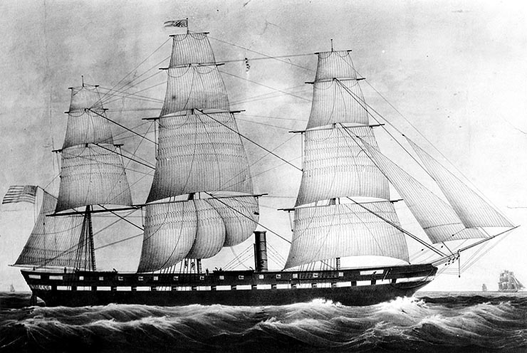 USS Merrimack; Engraving by L.H. Bradford & Co., after a drawing by G.G. Pook