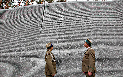 The memorial dedicated to the Polish officers killed by Stalin's henchmen in 1940. the recently discovered mass grave is referred to as the "new Katyn".