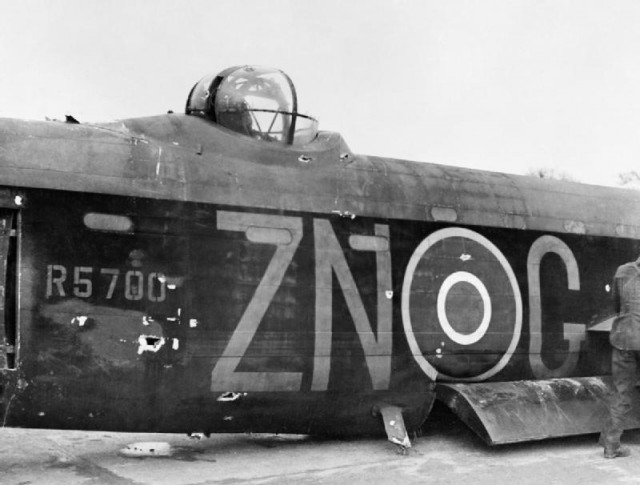 Damaged Lancaster Bomber.