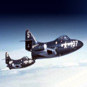 F9F Panthers flying over Korea, c. 1951; 116 was piloted by Neil Armstrong.
