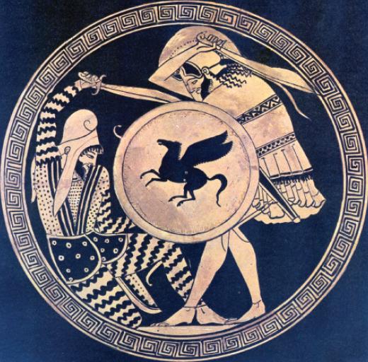 A representation of a Greek and Persian dueling. 