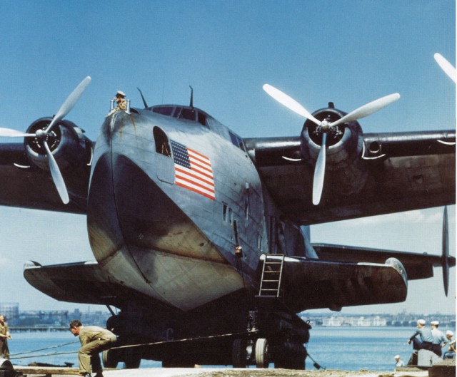Pan-Am-B314-in-war-camoflage-during-maintanence