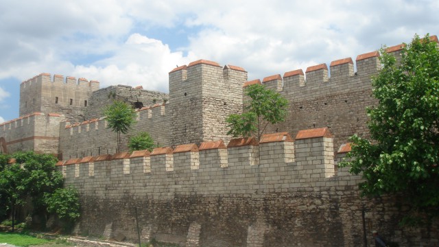 A view of a restored section of the Theodosian Walls